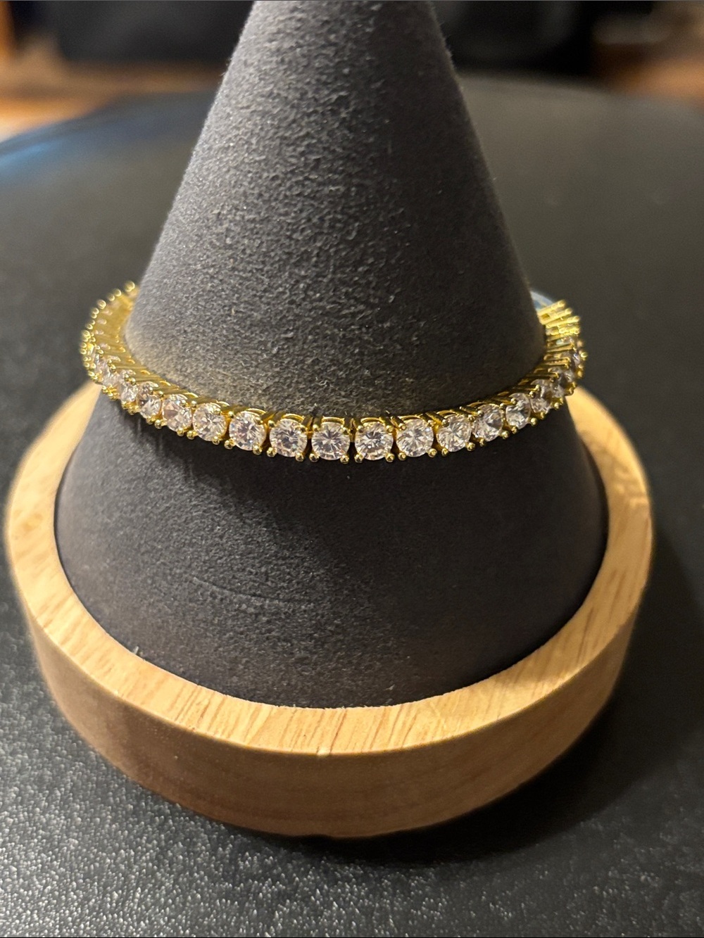 Gold Tennis-Style Bracelet with Clear Stones - Women's Jewelry